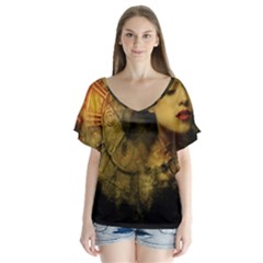 Surreal Steampunk Queen From Fonebook V-neck Flutter Sleeve Top by 2853937