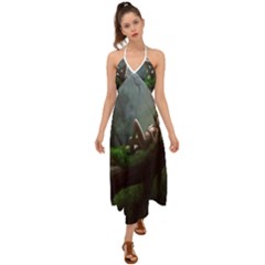 Wooden Child Resting On A Tree From Fonebook Halter Tie Back Dress  by 2853937