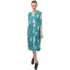 Blue Autumn Maple Leaves Collage, Graphic Design Ruffle End Midi Chiffon Dress by picsaspassion