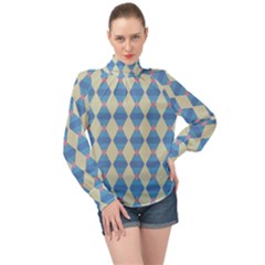 Pattern Texture Chevron High Neck Long Sleeve Chiffon Top by Dutashop