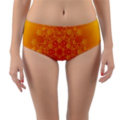 Fractal Yellow Orange Reversible Mid-waist Bikini Bottoms by Dutashop