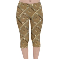 Gold Background Modern Velvet Capri Leggings  by Dutashop