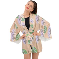 Leaf Pink Long Sleeve Kimono by Dutashop
