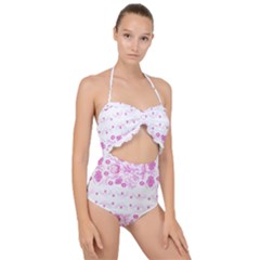 Pink Flowers Scallop Top Cut Out Swimsuit by Eskimos