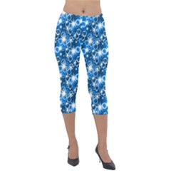 Star Hexagon Deep Blue Light Lightweight Velour Capri Leggings  by Dutashop