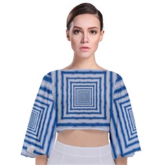 Metallic Blue Shiny Reflective Tie Back Butterfly Sleeve Chiffon Top by Dutashop