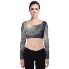 Spiral Galaxy Velvet Long Sleeve Crop Top by ExtraAwesomeSauce