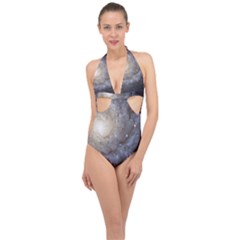 Spiral Galaxy Halter Front Plunge Swimsuit by ExtraAwesomeSauce