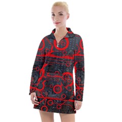 Tech - Red Women s Long Sleeve Casual Dress by ExtraAwesomeSauce