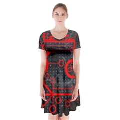 Tech - Red Short Sleeve V-neck Flare Dress by ExtraAwesomeSauce