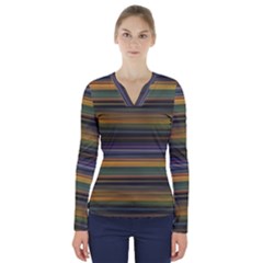 Multicolored Linear Abstract Print V-neck Long Sleeve Top by dflcprintsclothing