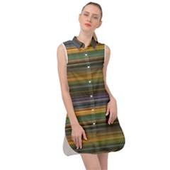 Multicolored Linear Abstract Print Sleeveless Shirt Dress by dflcprintsclothing