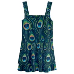 Watercolor Peacock Feather Pattern Kids  Layered Skirt Swimsuit by ExtraAwesomeSauce