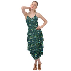 Watercolor Peacock Feather Pattern Layered Bottom Dress by ExtraAwesomeSauce