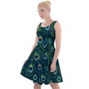 Watercolor Peacock Feather Pattern Knee Length Skater Dress View1