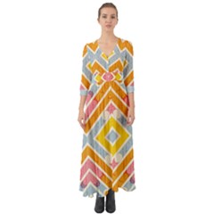 Line Pattern Cross Print Repeat Button Up Boho Maxi Dress by Dutashop