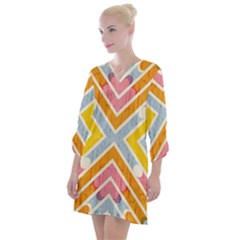 Line Pattern Cross Print Repeat Open Neck Shift Dress by Dutashop