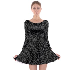 Autumn Leaves Black Long Sleeve Skater Dress by Dutashop
