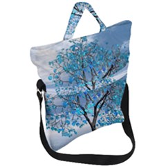 Crystal Blue Tree Fold Over Handle Tote Bag by icarusismartdesigns