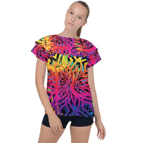 Abstract Jungle Ruffle Collar Chiffon Blouse by icarusismartdesigns