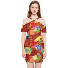 Floral Abstract Shoulder Frill Bodycon Summer Dress by icarusismartdesigns