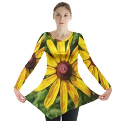 Sunflower Painting Long Sleeve Tunic  by ExtraAwesomeSauce