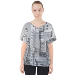 Aerial View Montevideo Uruguay V-neck Dolman Drape Top by dflcprintsclothing