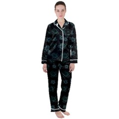 Blue Turtles On Black Satin Long Sleeve Pajamas Set by contemporary