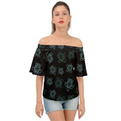 Blue Turtles On Black Off Shoulder Short Sleeve Top by contemporary