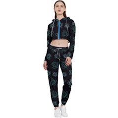Blue Turtles On Black Cropped Zip Up Lounge Set by contemporary