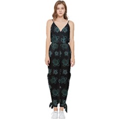 Blue Turtles On Black Sleeveless Tie Ankle Jumpsuit by contemporary