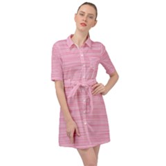 Pink Knitted Pattern Belted Shirt Dress by goljakoff