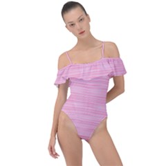 Pink Knitted Pattern Frill Detail One Piece Swimsuit by goljakoff