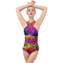 Abstract Jungle Cross Front Low Back Swimsuit View1