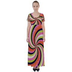 Psychedelic Groovy Orange High Waist Short Sleeve Maxi Dress by designsbymallika