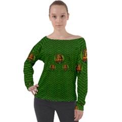 Lady Cartoon Love Her Tulips In Peace Off Shoulder Long Sleeve Velour Top by pepitasart