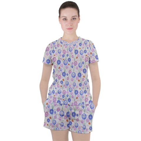 Watercolor Dandelions Women s Tee And Shorts Set by SychEva