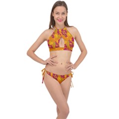Folk Floral Pattern  Abstract Flowers Print  Seamless Pattern Cross Front Halter Bikini Set by Eskimos