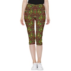 Rainbow Heavy Metal Artificial Leather Lady Among Spring Flowers Inside Out Lightweight Velour Capri Leggings  by pepitasart