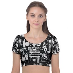 Skater-underground2 Velvet Short Sleeve Crop Top  by PollyParadise