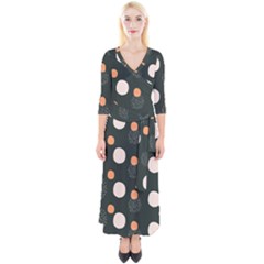 Black Peach White  Quarter Sleeve Wrap Maxi Dress by Sobalvarro