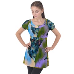 Jungle Lion Puff Sleeve Tunic Top by LW41021