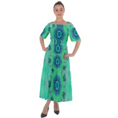 Blue Green  Twist Shoulder Straps Boho Maxi Dress  by LW323