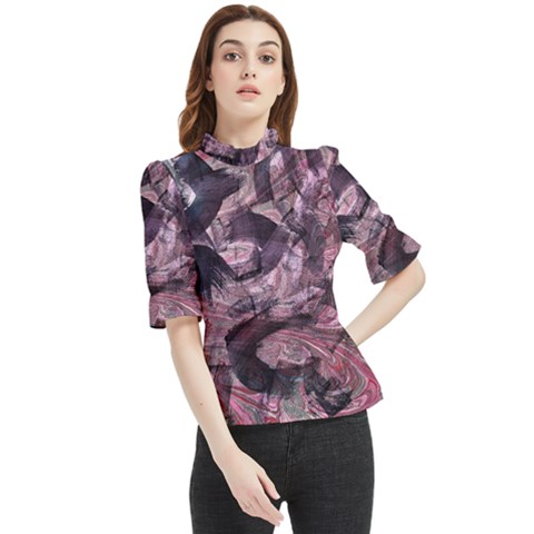  Abstract Marbling Frill Neck Blouse by kaleidomarblingart