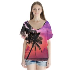 Ocean Paradise V-neck Flutter Sleeve Top by LW323