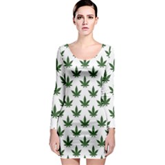 Weed At White, Ganja Leafs Pattern, 420 Hemp Regular Theme Long Sleeve Bodycon Dress by Casemiro