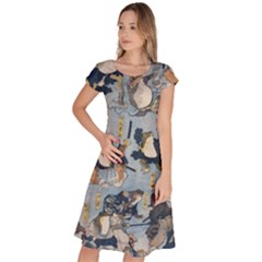 Famous Heroes Of The Kabuki Stage Played By Frogs  Classic Short Sleeve Dress by Sobalvarro