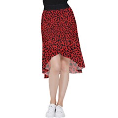 Red And Black Leopard Spots, Animal Fur Frill Hi Low Chiffon Skirt by Casemiro