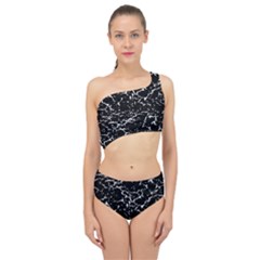 Black And White Grunge Abstract Print Spliced Up Two Piece Swimsuit by dflcprintsclothing