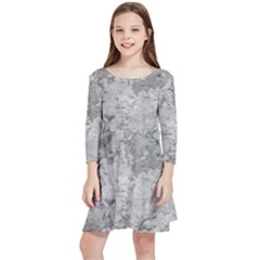 Silver Abstract Grunge Texture Print Kids  Quarter Sleeve Skater Dress by dflcprintsclothing